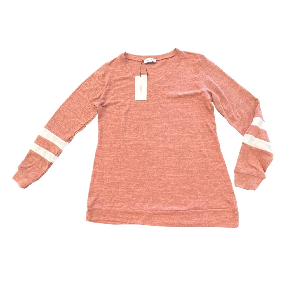 Charming Charlie Soft Shirt Long Sleeve Women’s V Neck Top Striped Sleeves NEW S